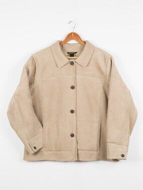 Woolrich XL Vintage Faux Suede Jacket Beige Women Soft Casual Shacket Coat Y2K